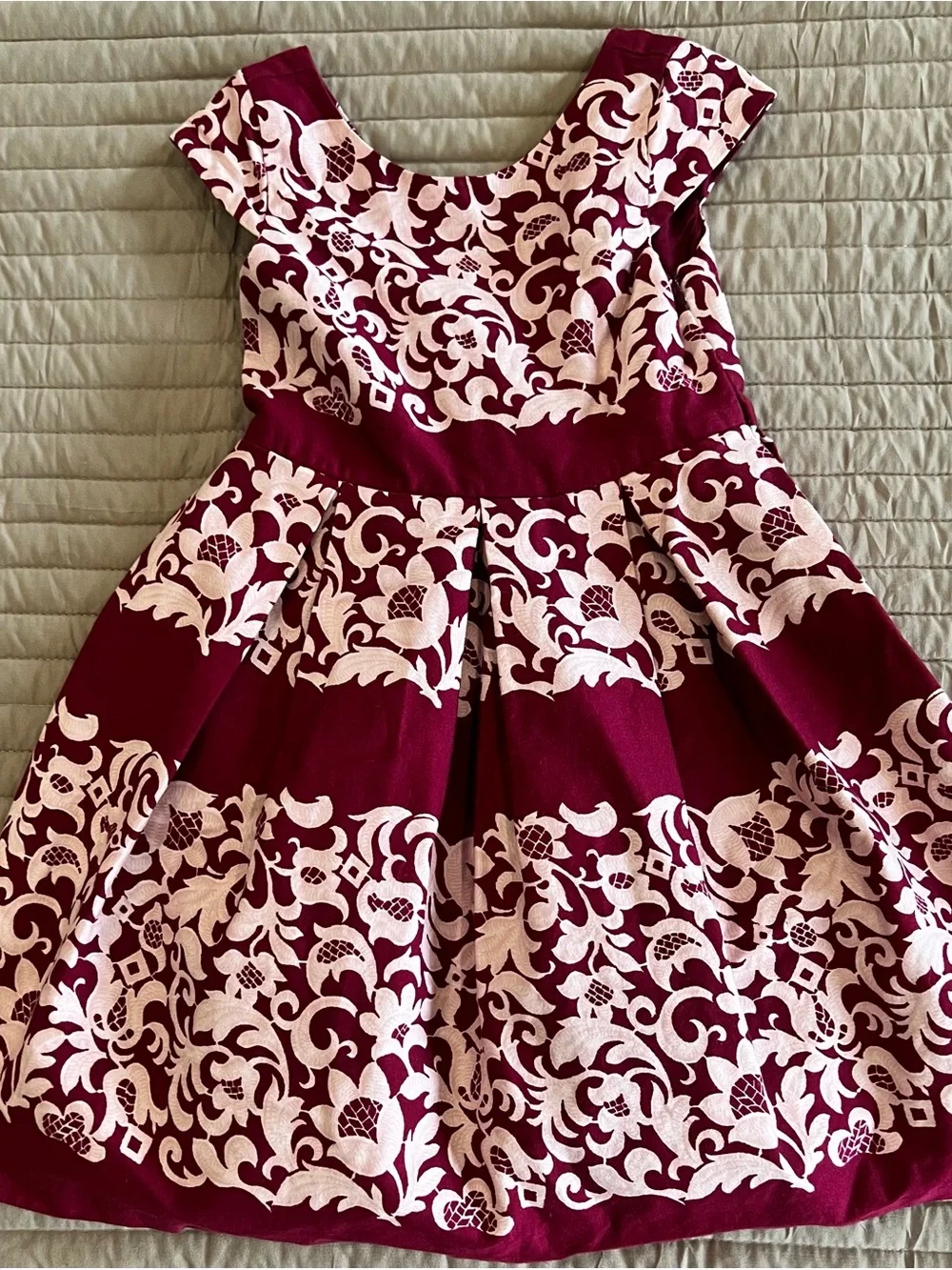 Janie and Jack Burgundy and Cream Floral Fit-and-Flare Dress